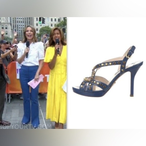 Prada Blue Leather Studded Slingback Sandals Sz 37.5, 7.5 - Picture 11 of 11